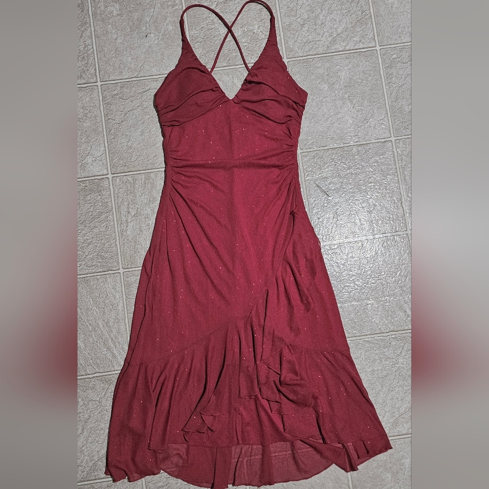 City Triangles Shimmery Red High Low Dress